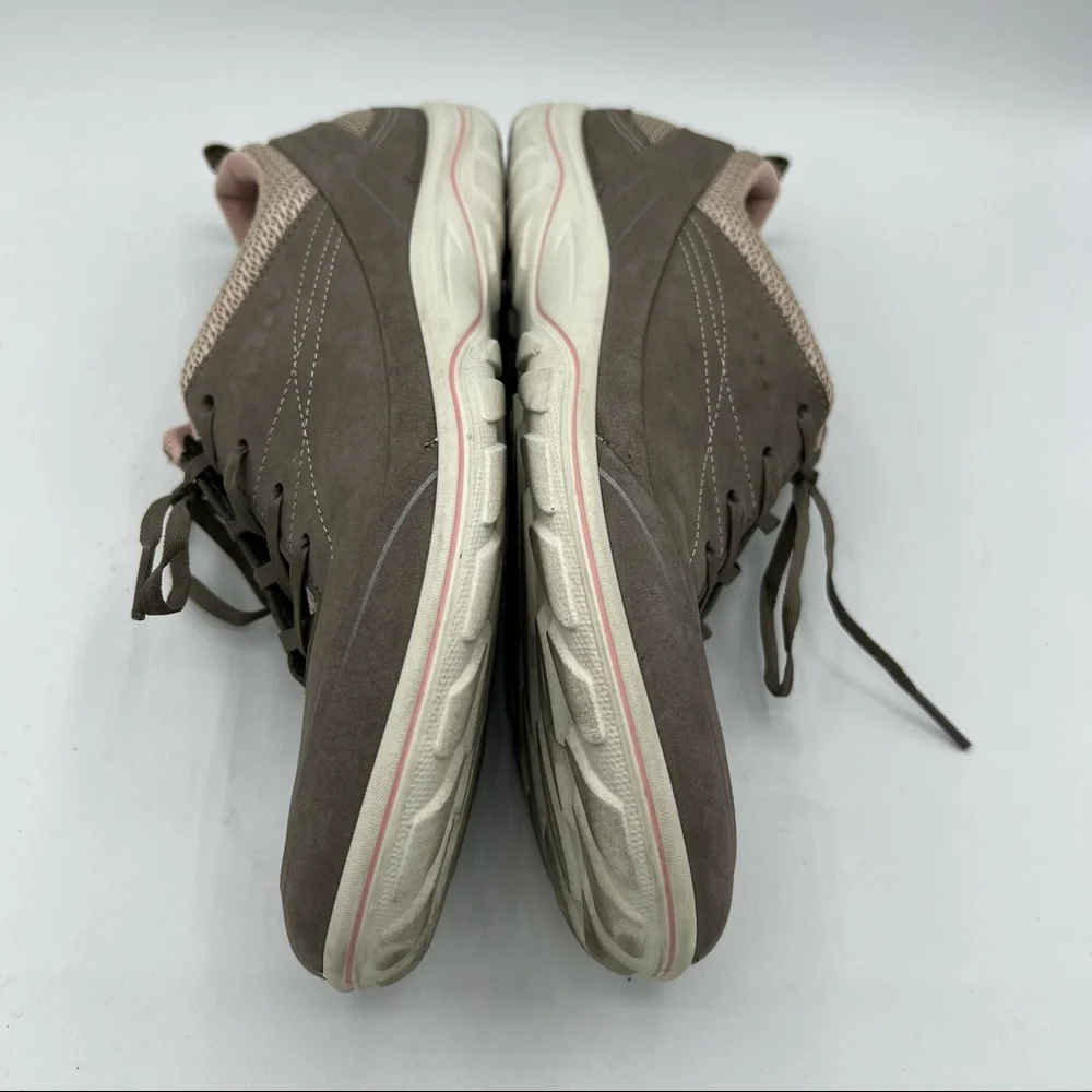 ECCO‎ Women's Casual Sneakers 7 7.5 M 38 Gray Taupe Suede Pink Leather Shoes EUC